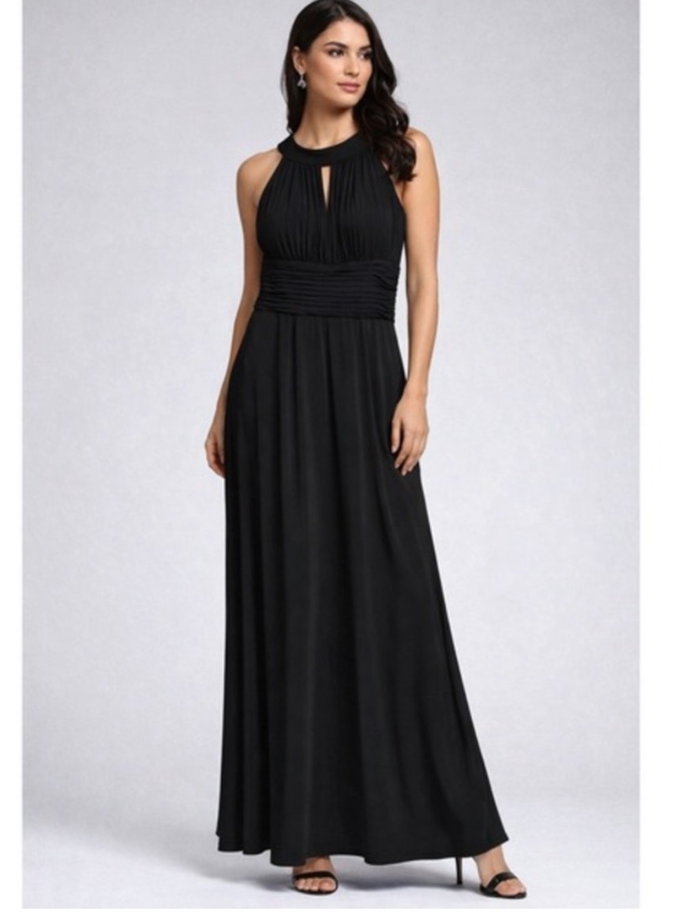 Signature by Sangria Black Pleated Halter Maxi Dress Formal evening